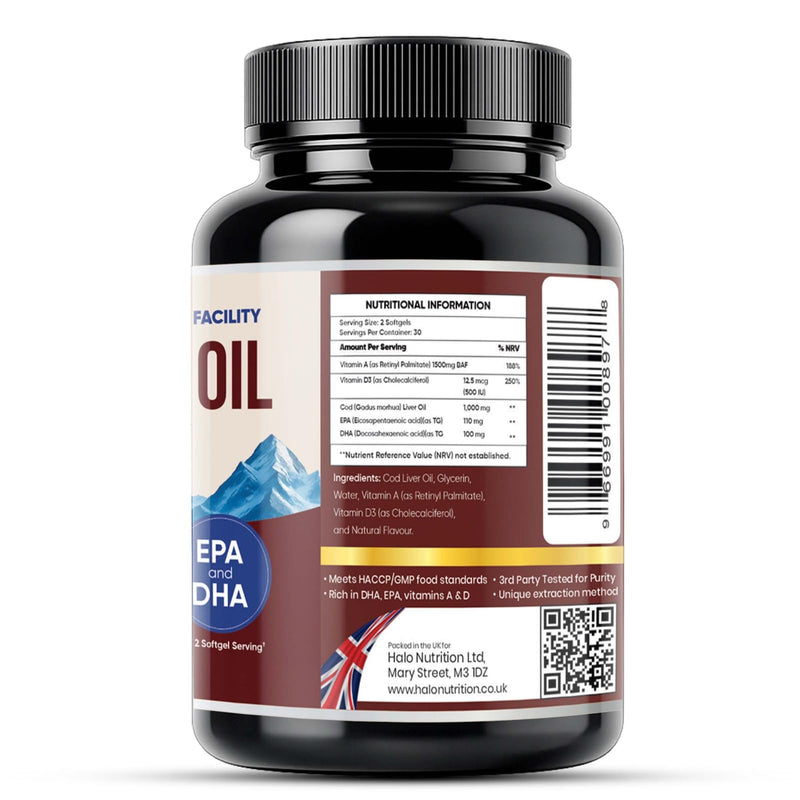 Cod Liver Oil Softgels 1000MG | Omega 3 + Vitamin A & D3 | Wild Caught Cod Liver Oil, Sustainable Sourced & Molecularly Distilled | EPA DHA Omega 3 Supplement for Bone, Eye & Immune Health | 60 Ct