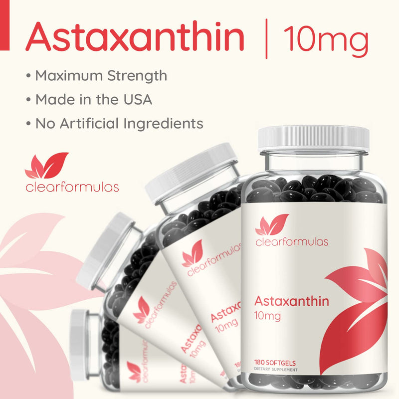 [Australia] - ClearFormulas Astaxanthin 10mg 180 Softgels Max Strength Astaxanthin Supplement 