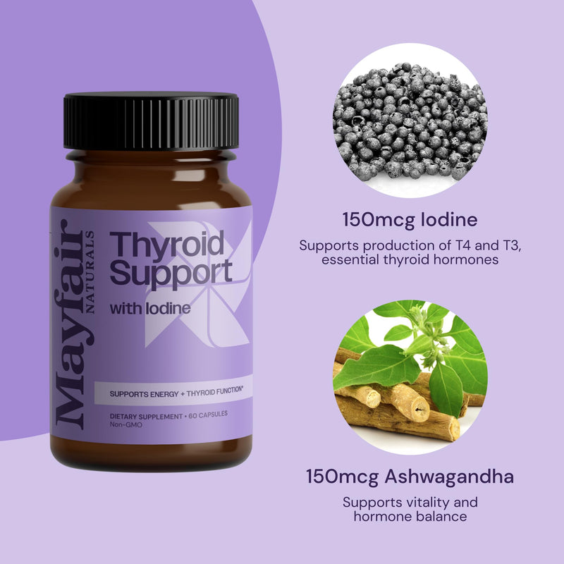 [Australia] - Thyroid Support with Iodine, Natural Supplement for Women and Men, Supports Energy and Thyroid Health, 60 Capsules 60 Count (Pack of 1) 