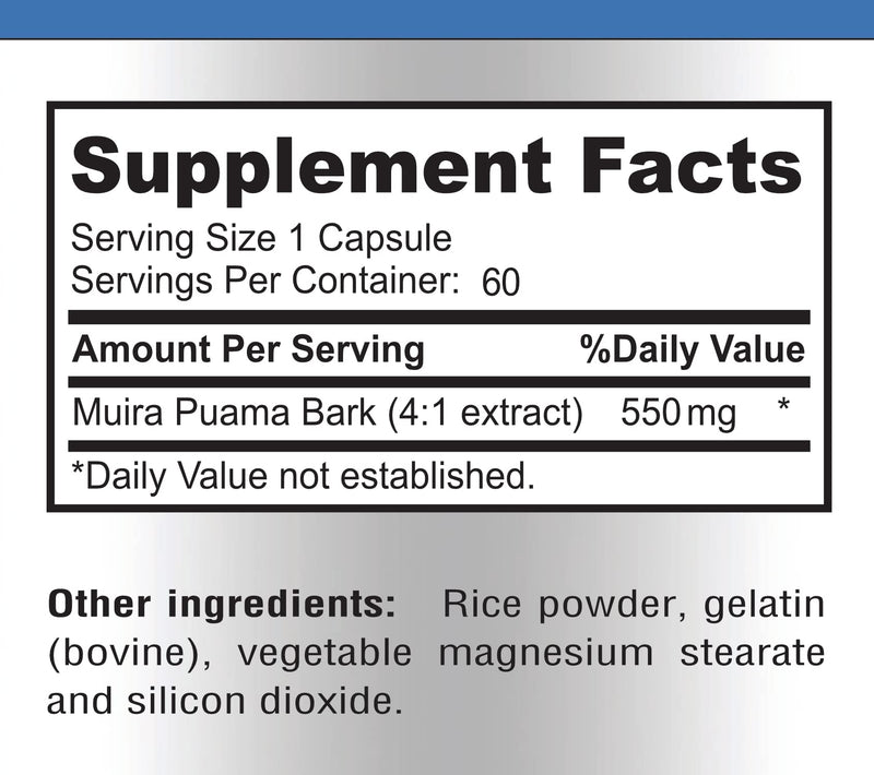 [Australia] - Muira Puama Capsules - Concentrated 4:1 Extract, Equivalent to 2200mg per Capsule, 60 Capsules 