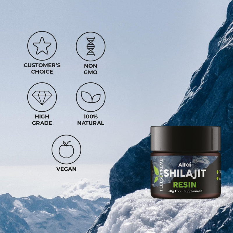 Natural Black Altai Shilajit Resin - 100% Pure Shilajit, Additive Free, 80 Trace Minerals Including Magnesium, Fulvic Acid, and Zinc Ethically Sourced, Shilajit for Men and Women - 50g
