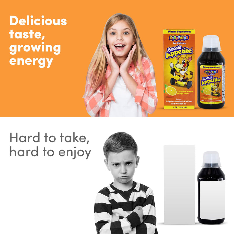 GirafKids Appetite Booster for Kids with L Lysine, 8 Fl Oz, Ages 4+ | Appetite Vitamins Syrup for Kids with L-Lysine, Inositol, Calcium, Vitamin B12 B6 B2 B1, Niacin - Healthy Growth & Energy 8 Fl Oz (Pack of 1)