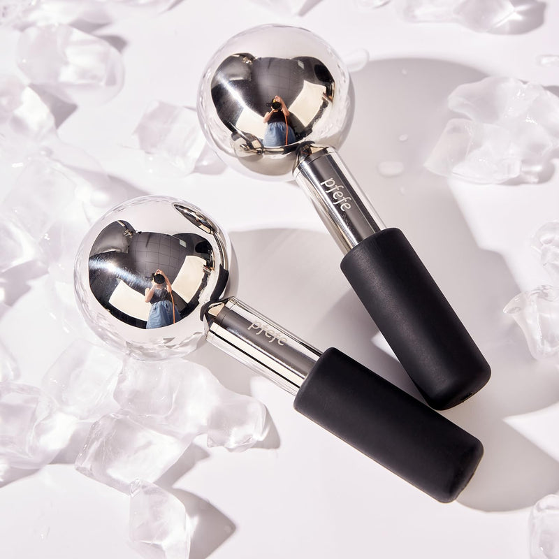 [Australia] - Pfefe 360 Rotating Ice Globes for Face & Eyes, Unbreakable Stainless Steel Cryo Sticks for Beauty Routines, Facials Cold Roller Colling Globes for Puffiness, Wrinkles, Dark Circles, Headaches Black 
