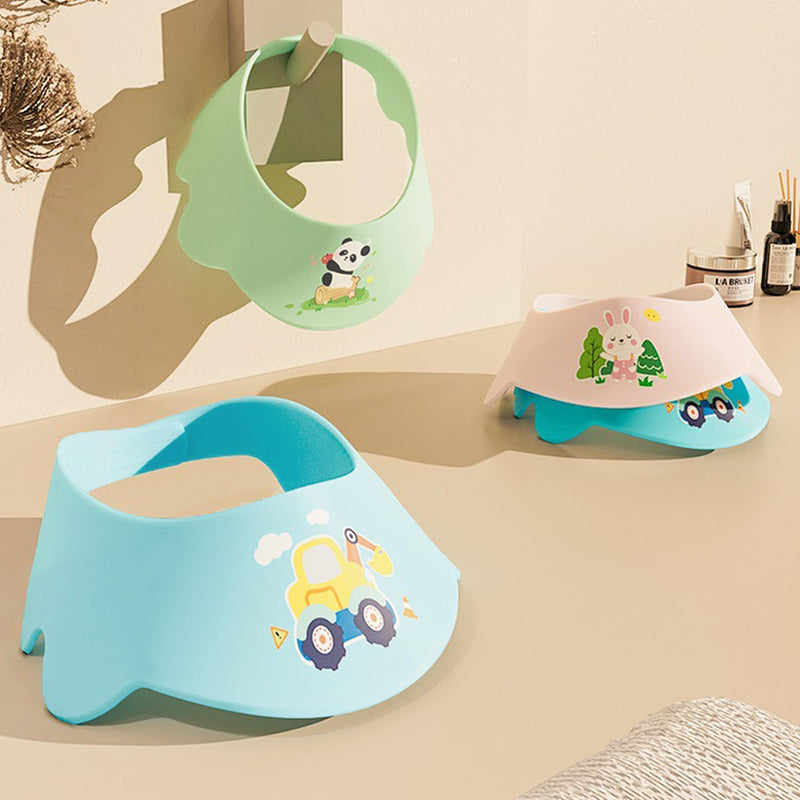 [Australia] - LADES Baby Shower Caps Shield - Adjustable Kids Bath Visor Hat Shampoo Washing Hair Protection Soft Cartoon for Toddler Blue Excavator 