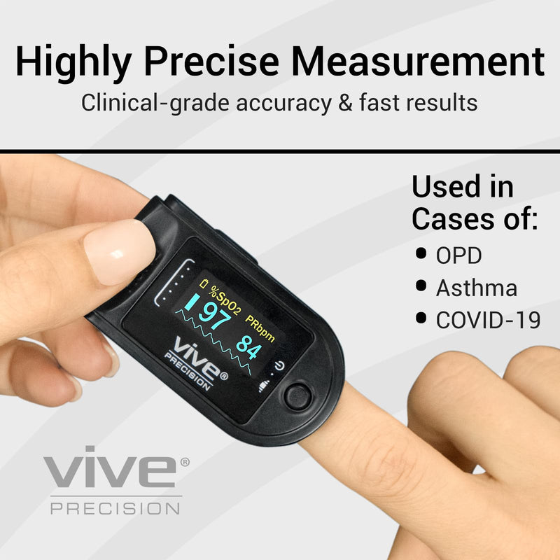 [Australia] - Vive Precision Pulse Oximeter - Oxygen Monitor Fingertip, Heart Rate Medical Grade Sensor LED Display - Accurate Finger Meter For Saturation SpO2, Lanyard & Batteries Included 