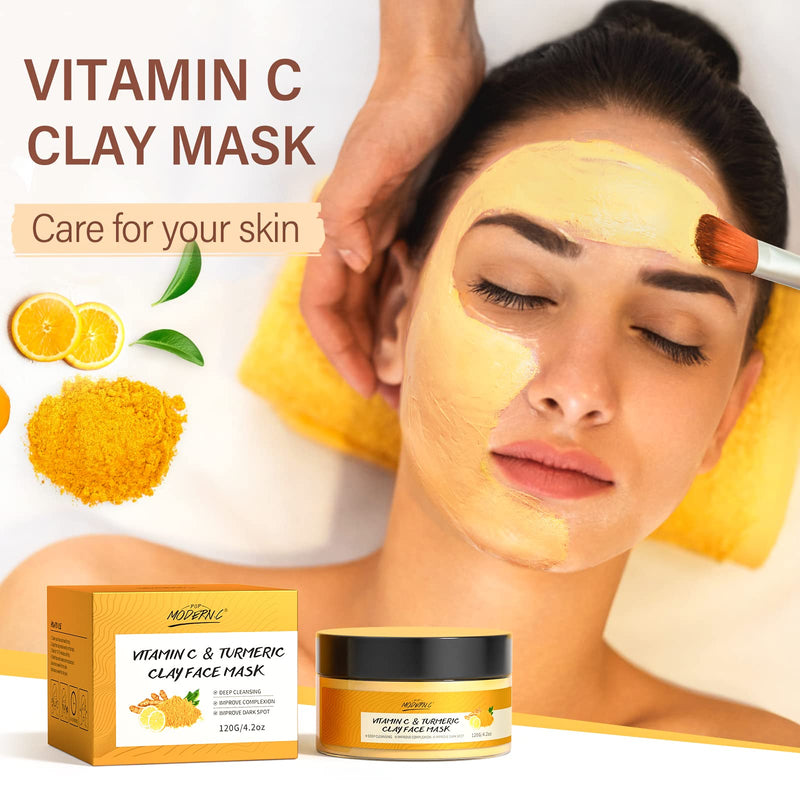 Turmeric Vitamin C Clay Mask Deep Cleansing Face Mask Skin Care Improve Blackheads Acne Dark Spots and Even out skin tone Facial Mask Control Oil and Refining Pores