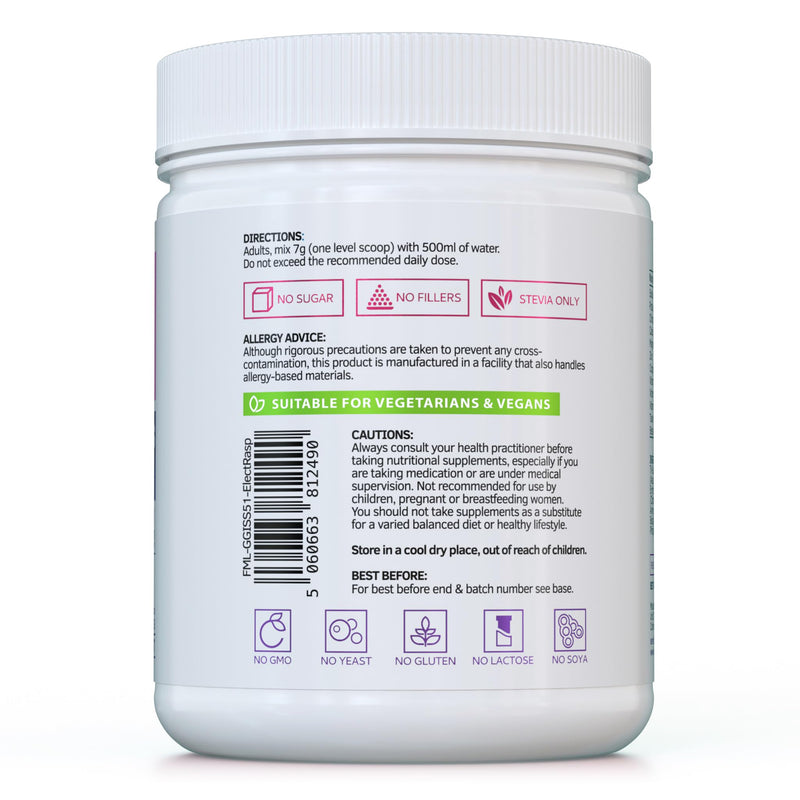 Electrolyte Powder with Osmolytes - Natural Raspberry Lemonade Flavour - 420g (60 Servings) - Sugar-Free with Vitamins & Minerals - Vegan - UK Made