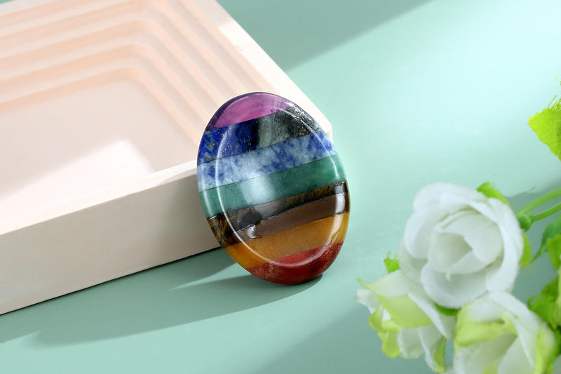 [Australia] - Thumb Worry Stone Crystals and Healing Stones for Anxiety Sensory 7 Chakra Oval Natural Tiny Meditation Accessories Mental Health Gifts Fidget Depression Stress Anxiety Relief Items for Women 7chakra Oval Shaped 