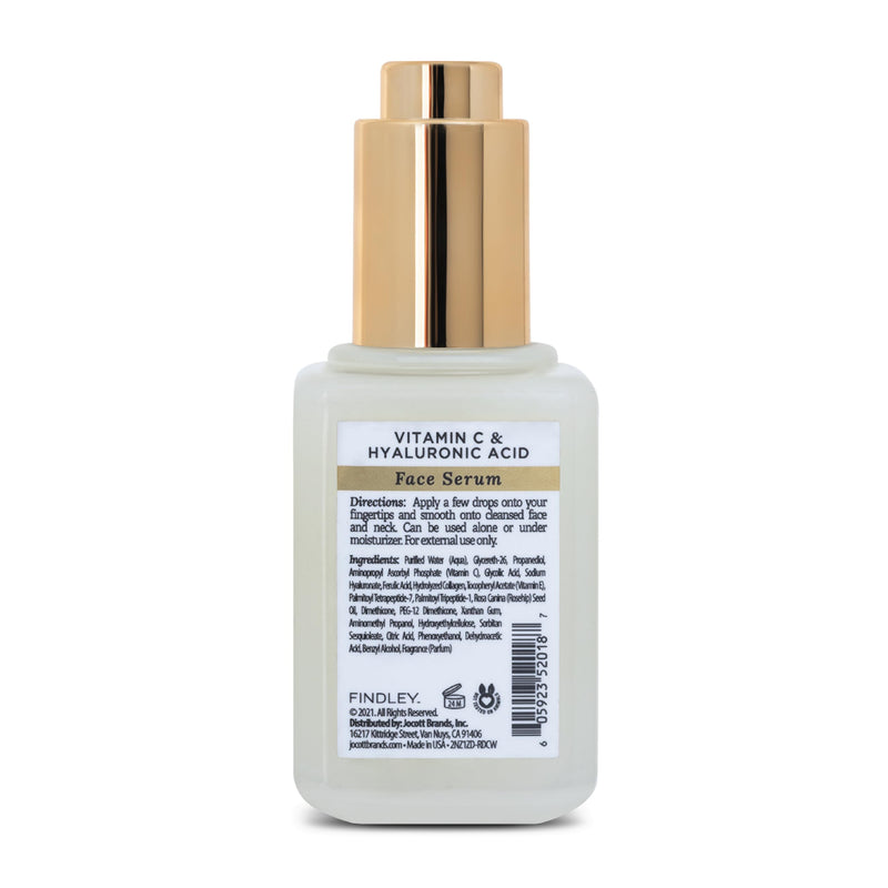 Findley Vitamin C & Hyaluronic Acid Face Serum | Revitalizing & Brightening | Healthier Skin & a Youthful, Radiant Glow (2 Fl Oz)