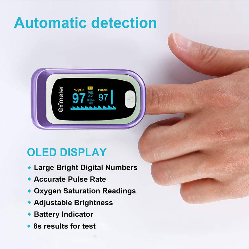 [Australia] - Fingertip Pulse Oximeter, 4 Data Pulse Oximeter with Respiratory, Respiration Rate Monitor, Oximeter for Sports Aviation Use Only (purple) 