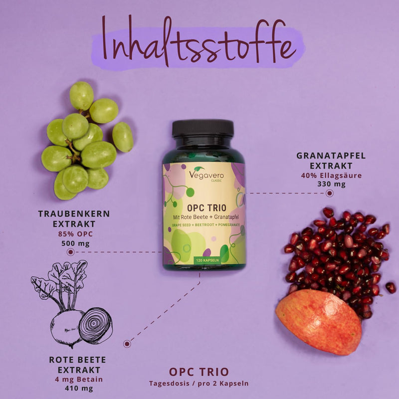 [Australia] - OPC Trio | High-dose Italian grape seed extract | With pomegranate & beetroot extract | Antioxidants | Vegan & No Additives | 120 capsules | German production of Vegavero® 