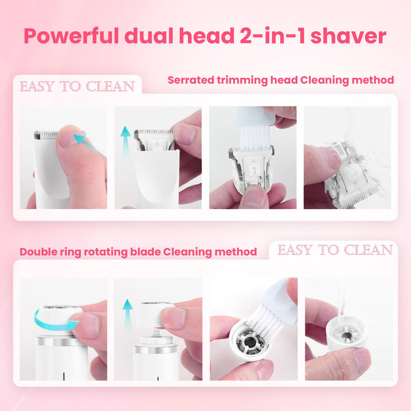 [Australia] - Bikini Trimmer for Women-2 in 1 Dual Head Electric Razors,IPX7 Waterproof Bikini Electric Shaver,Dry & Wet Use Painless Bikini Shaver,Pubic Hair Trimmer for Private Area & Body Hair,White White 