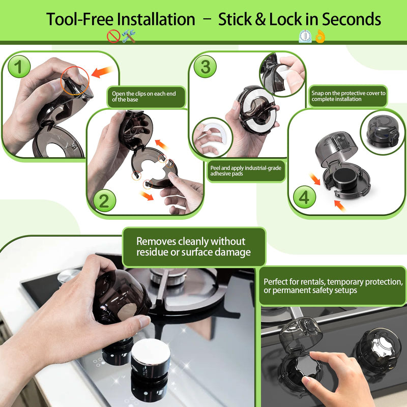 [Australia] - Stove Knob Safety Covers 5-Pack - Childproof & Pet Proof Locks for Gas/Electric Ovens, Heat-Resistant Clear Guards, Easy Damage-Free Install (Transparent Black) Transparent Black 