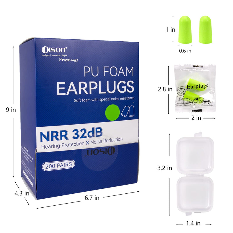 [Australia] - 200Pairs Foam Earplugs, 32dB Disposable Noise Reduction Ear Plugs, Hearing Protection Bulk Ear Plugs for Shooting Range, Work, Travel,Concert Green 1 Count (Pack of 200) 