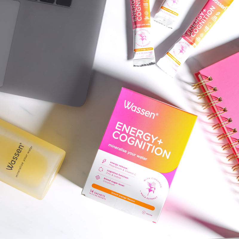 Wassen Energy & Cognition Energy Supplements - 14 Sachets | Vitamin C Sachets | Vitamin Powder for Water | Magnesium Sachets & Vitamin C to Help Healthy Energy Release Energy + Cognition