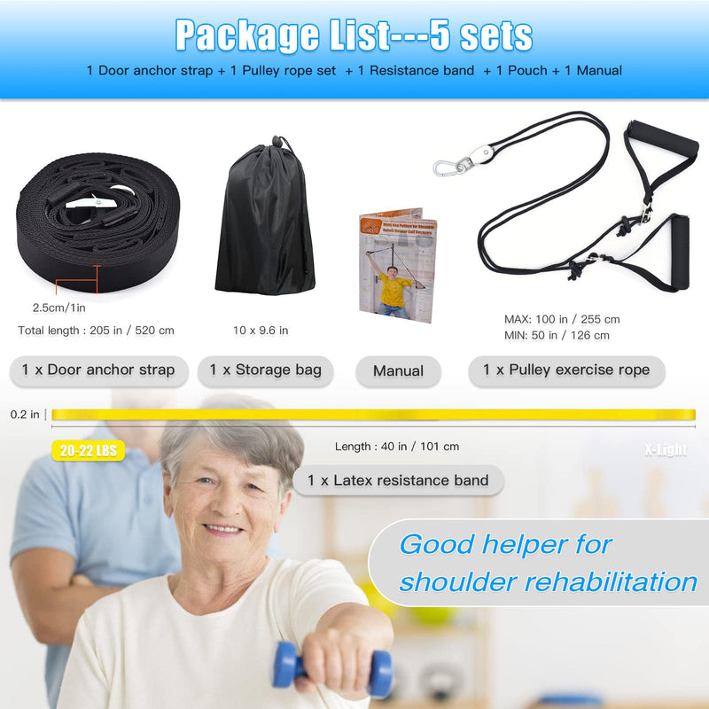 [Australia] - Shoulder Rehab Pulley System with Foam Handles│Arm Pulley with Muti-Anchor Door Strap for Physical Therapy Exercises │Latex Resistance Bands for Assisting Rotator Cuff, AC Joint, Shoulder Pain 