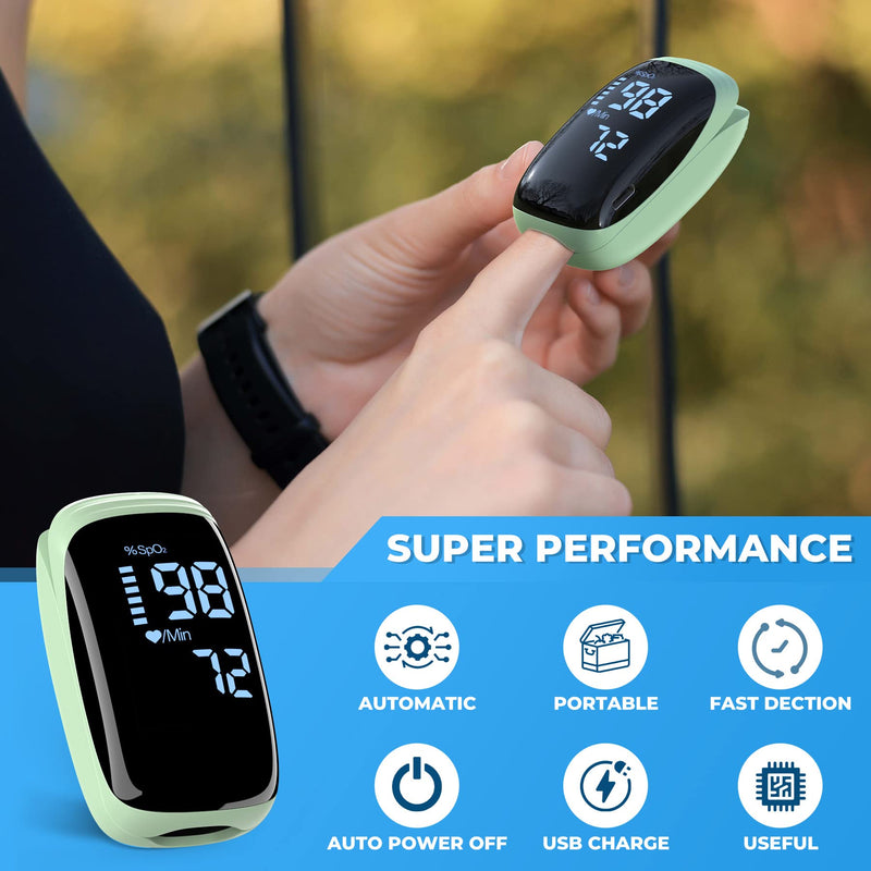 [Australia] - Oxygen Meter Finger Pulse Oximeter, Fingertip Blood Oxygen Saturation with Pulse Monitor Rechargeable, Accurate Fast Spo2 Reading for Home, Outdoor Sports, Wide Use (Green) 