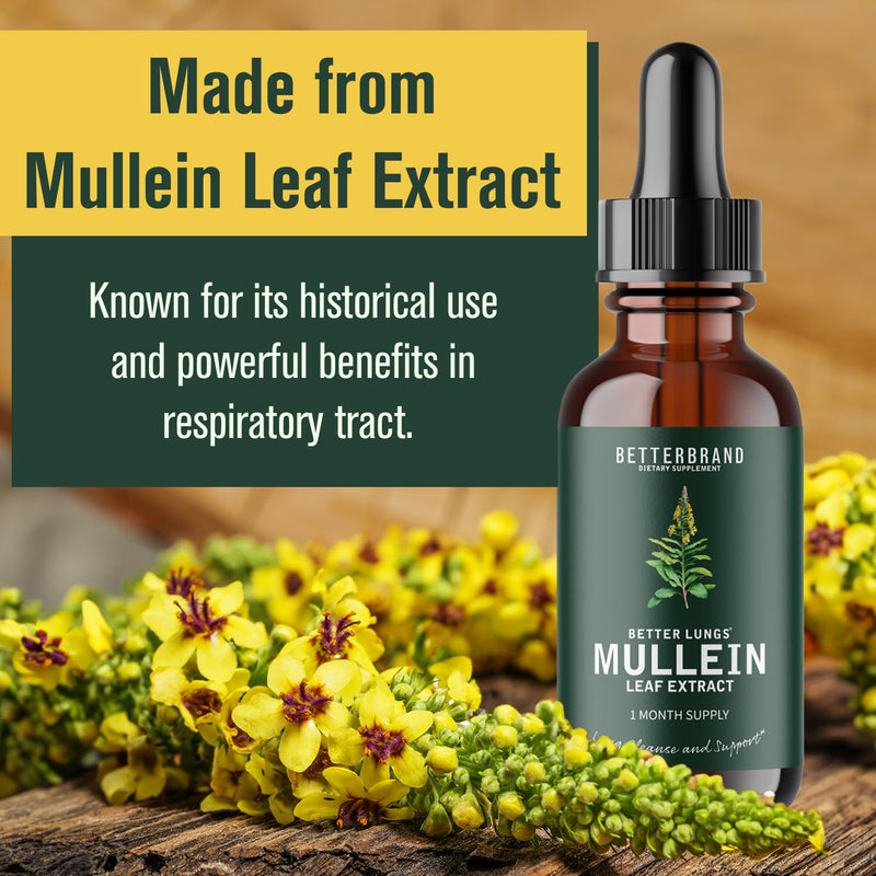[Australia] - Betterbrand BetterLungs Mullein Leaf Extract - Support Lung Cleanse & Respiratory Function for Healthy Breathing - Natural Supplement, Tincture Drops | Non-GMO, Vegetarian | 1 Month Supply 