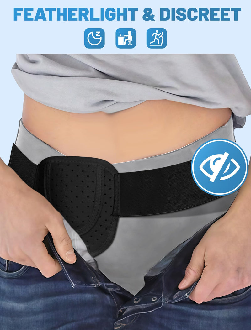 [Australia] - Hernia Belts for Men Inguinal, Hernia Belt for Women, Inguinal Hernia Support for Left or Right Side, Comfortable Adjustable Waist Strap with Removable Compression Pads, Black 