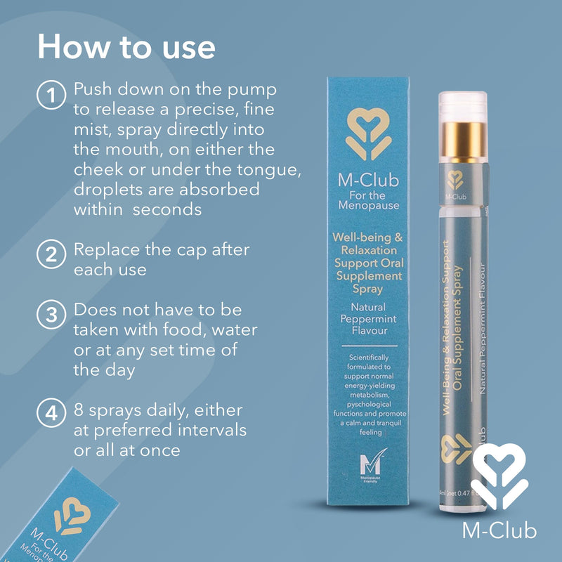 Wellbeing & Relaxation Oral Supplement Spray 14ml – Fast-Absorbing B Vitamins & Magnesium, Menopause, Energy & Mood – Vegan, Non-GMO, No Additives, Peppermint Flavour - 30-Day Supply