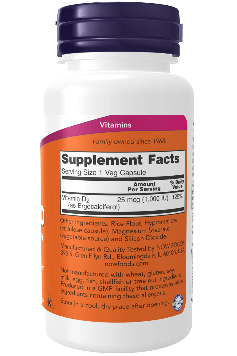 NOW Foods Vitamin D-2 1000 IU High Potency - 120 Vegcaps, Pack of 3