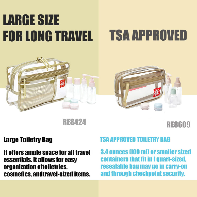Rough Enough Clear Toiletry Bag TSA Approved Travel Makeup Bag Bundle Set