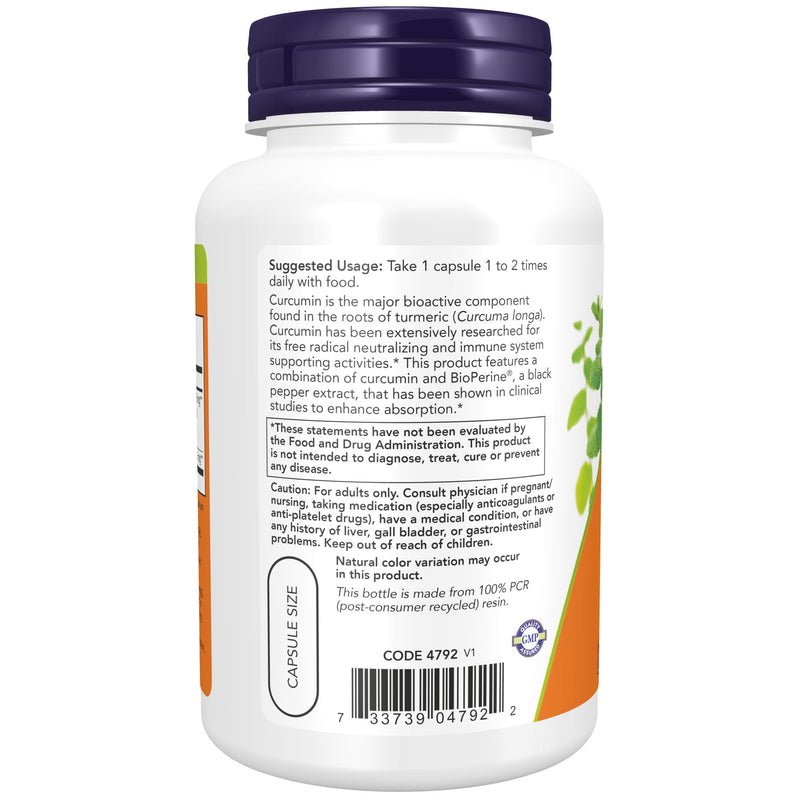 NOW Supplements, Turmeric Curcumin with BioPerine, Immune System Support, Standardized to 95% Curcuminoids, Enhanced Absorption*, 90 Veg Capsules