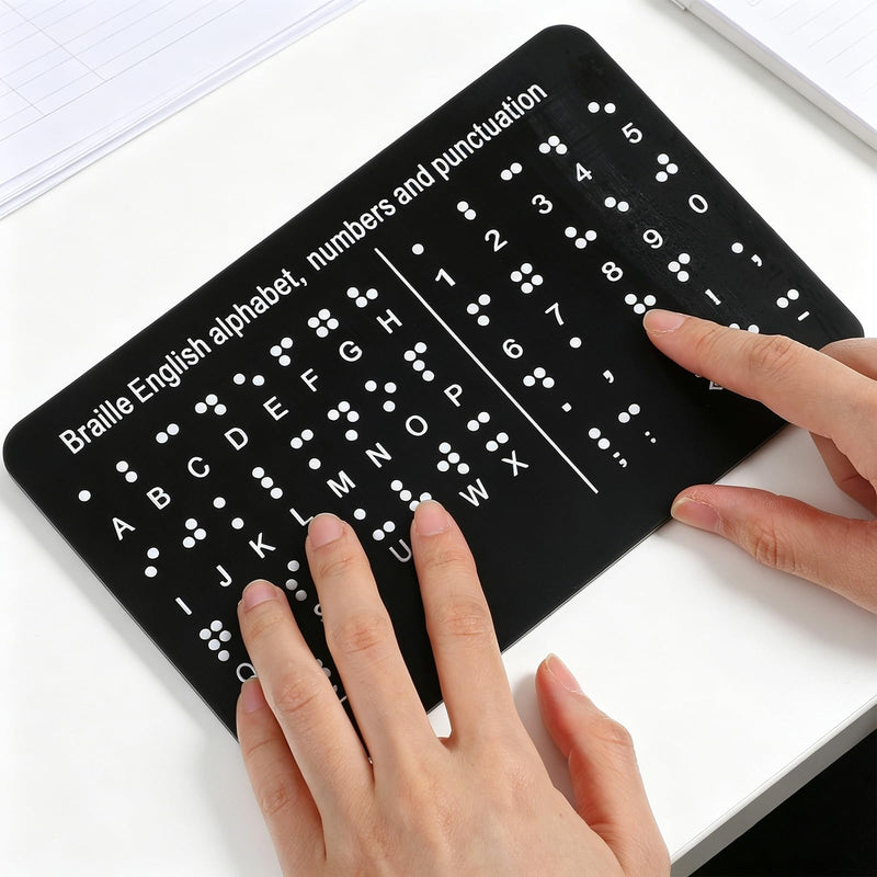 Braille Alphabet Board with Raised Dots, Learn Braille Label Punctuation Help Tool Number Letter Learning Fingerboard for Blind People Beginners Learn Teaching Aid (8.27'' x 7.48'')