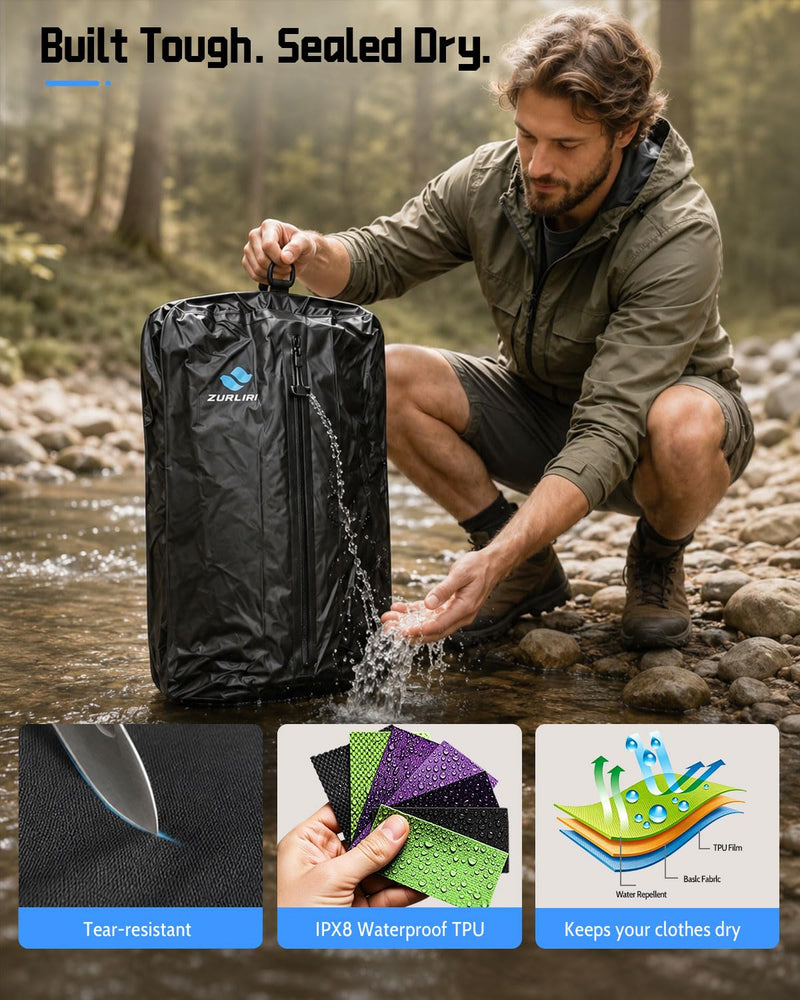 Zurligi Travel Vacuum Bag with Pump, Airtight Zipper and Shoulder Strap | Waterproof Anti-Rip Durable Nylon-TPU Bag with Airtight Heavy-Duty Zipper for Travel, Moving, Gym, Beach, and Home Storage 1-Pack, Black