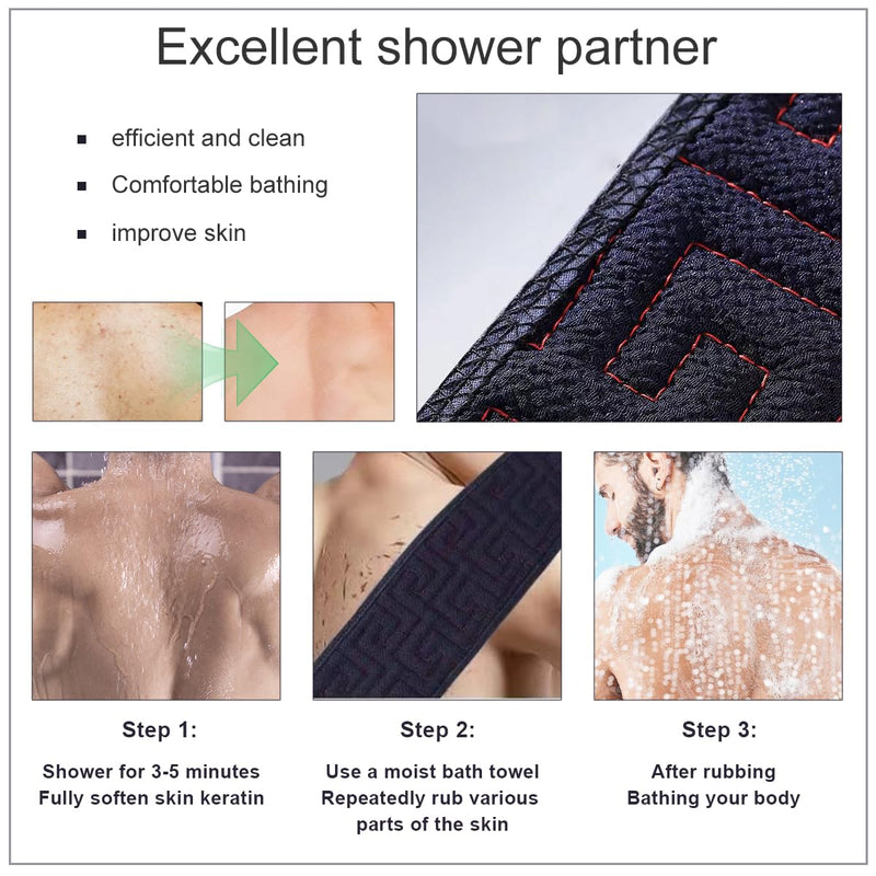 [Australia] - Back scrubber and peeling glove, exfoliating gloves, shower brush back, washing aid to remove dead skin, double-sided, 2 pieces of bath accessories for women and men, bath and shower (navy blue). 
