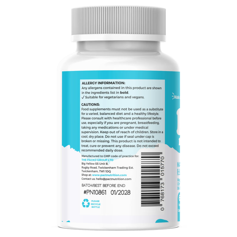 Magnesium Glycinate Capsules 8-in-1 Complex - Triple Magnesium (Bisglycinate, Citrate, Malate) Supplement with Zinc, Copper, Vitamin D3, Vitamin B6 and Black Pepper - 60 Vegan Capsules