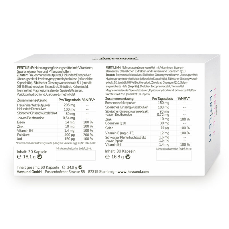[Australia] - håvsund FERTILE+DUO fertility complex for couples (30 capsules each) • Fertility vitamins for women & men • 1x FERTILE+F for women + 1x FERTILE+M for men • Set for him & her 