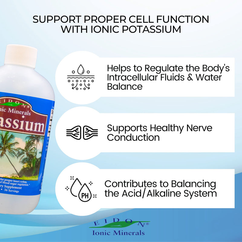 [Australia] - Eidon Ionic Minerals Liquid Potassium Supplement - Potassium Chloride Drops, Essential Electrolyte for Cell Function, Bioavailable Ionic Minerals, All Natural, No-Preservatives or Additives - 18 oz 18 Fl Oz (Pack of 1) 