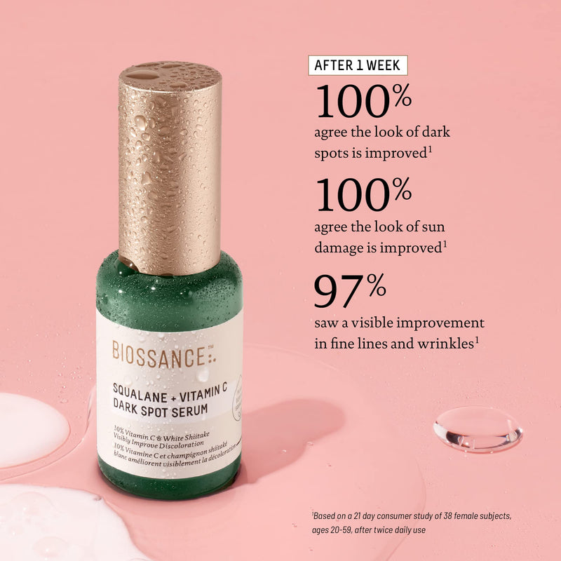 Biossance Squalane + Vitamin C Dark Spot Face Serum – 10% Vitamin C Serum & White Shiitake – Hydrating, Fragrance-Free, Non-Irritating, for Daily Use for All Skin Types 1.01 Fl Oz (Pack of 1)