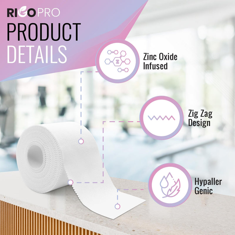 6 Pack White Athletic Tape 1.5 Inches x 15 Yards - 270 ft - Easy Tear, Rigid, No Residue. Sports Medicine - Athletes, Medical, Therapy, Athletic Trainers: Ankles Wrists Fingers, Zinc Oxide Adhesive