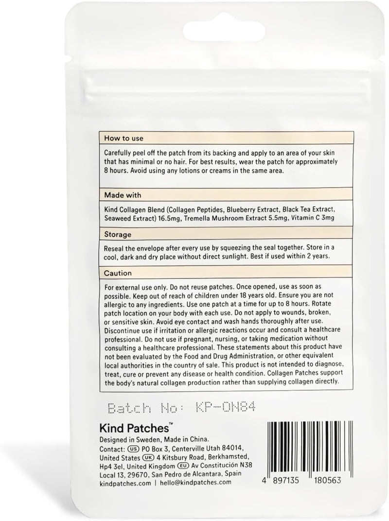 Kind Patches Collagen Patches - Skin Firming with Vitamin C, Amino Acids - Nature's Hyaluronic Acid for Hydration, Healthier Hair and Nails - 30 Count