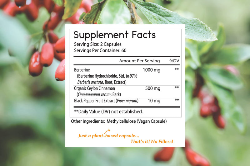 [Australia] - Thomas' all-natural Remedies Berberine 500mg (1000mg Per Serving)- 120 Vegan Capsules- with Ceylon Cinnamon & Black Pepper- Supports Healthy Immune Function & Overall Wellness 