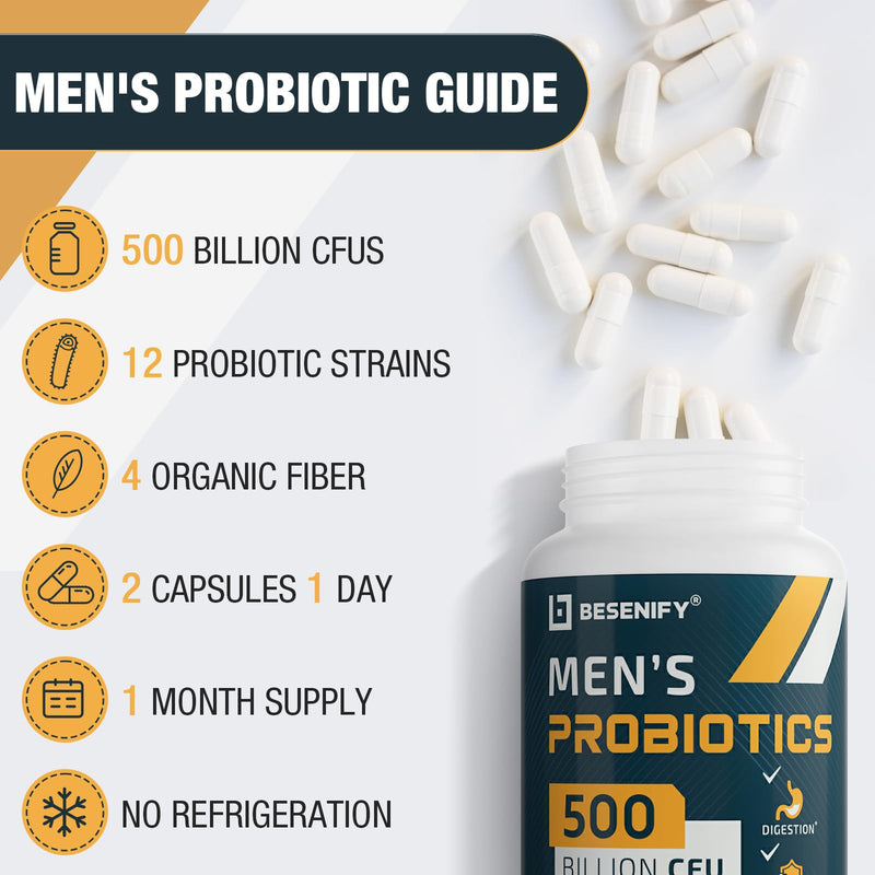 [Australia] - Probiotics for Men, 500 Billion CFUs & 12 Strains, Probiotics for Digestive Health, Men's Probiotic with Turmeric, Cranberry, Goji, for Overall Digestive, Immune Health, Gut & Bloating, 30-Days Supply 60 Count (Pack of 1) 