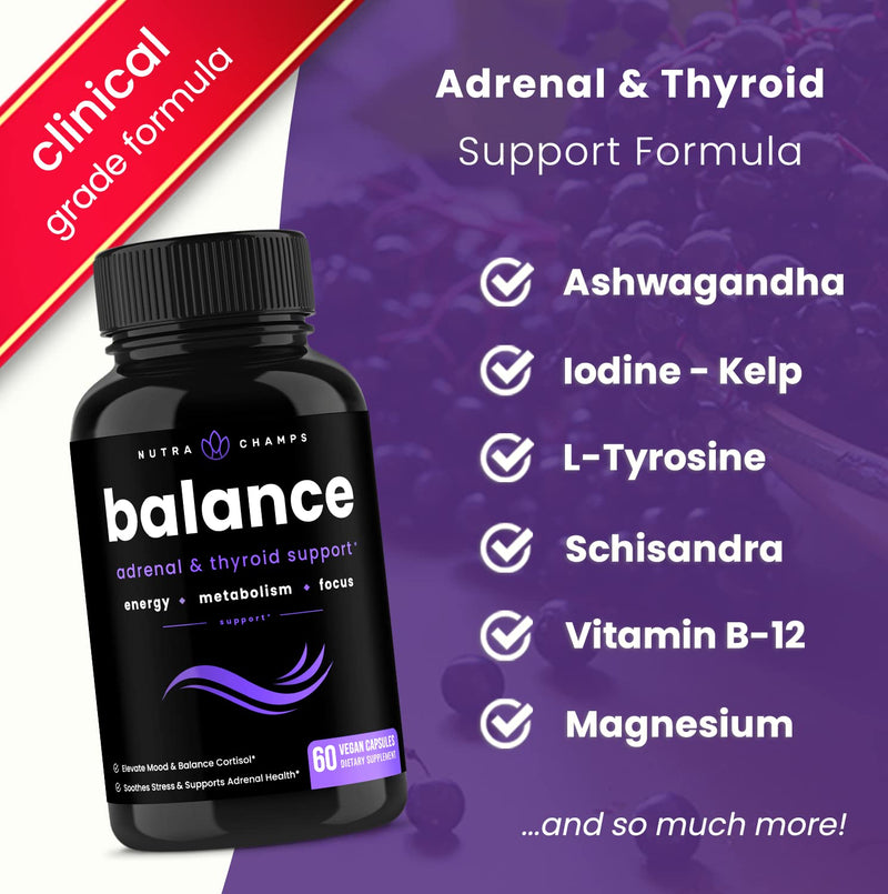 [Australia] - NutraChamps Thyroid Support & Adrenal Support Supplement 2-in-1 Formula with Iodine & Ashwagandha for Energy, Metabolism, Focus, Adrenal Fatigue & Stress Relief, Cortisol Balance for Women & Men 
