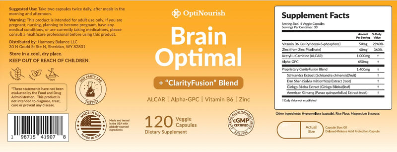 Brain Supplement for Memory and Focus, Nootropic for Adults, Fuel Brain Energy & Mental Clarity, Caffeine Free,Cognitive Support, Doctor-Formulated, Made in USA,cGMP,120 Caps