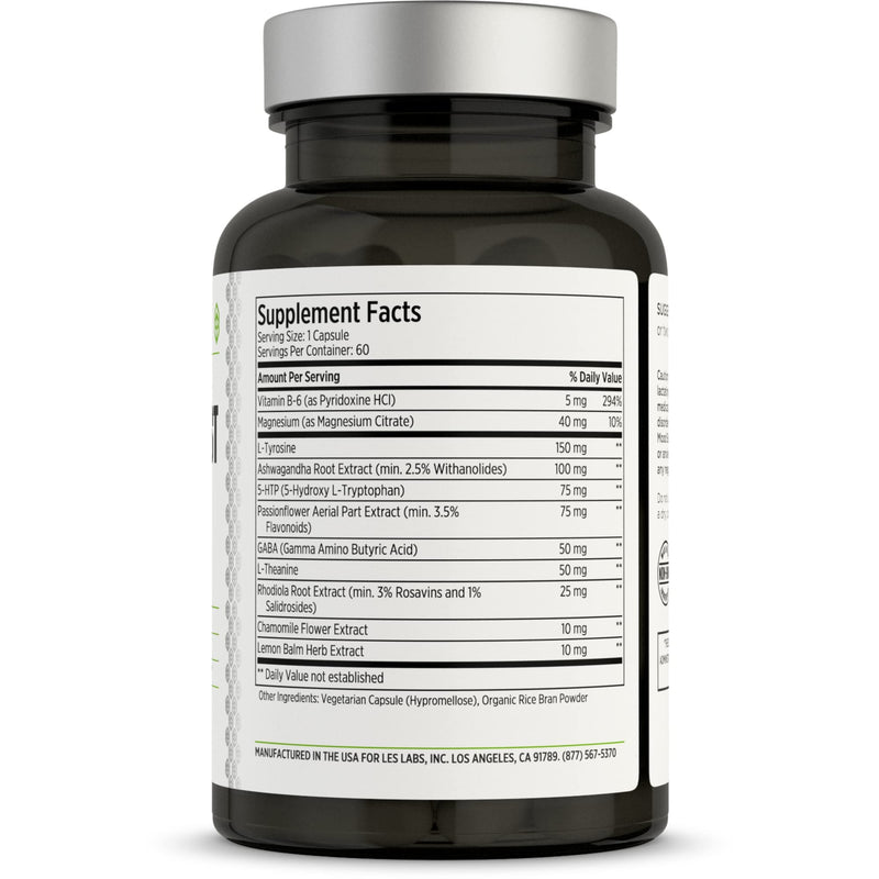 [Australia] - LES Labs Mood Boost – Stress Relief, Mood Support, Deep Relaxation & Better Sleep – 5-HTP, Ashwagandha, Rhodiola Rosea, Magnesium, L-Theanine & GABA – Non-GMO Supplement – 60 Capsules 