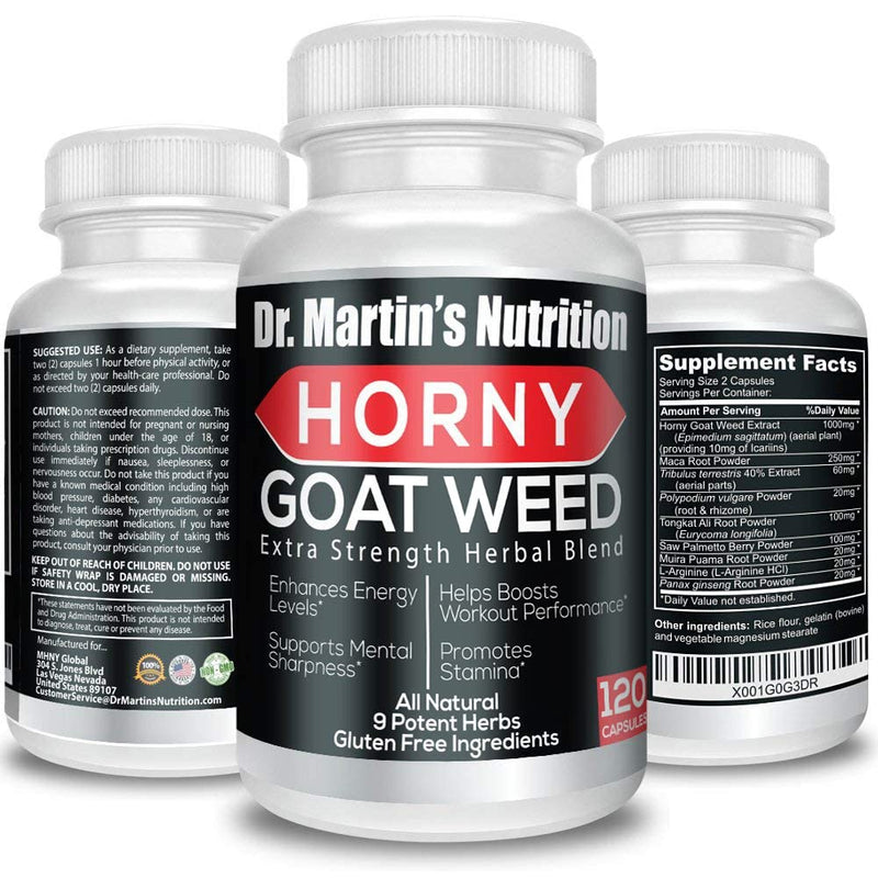[Australia] - Super Strength 1590mg Horny Goat Weed 120 Capsules With Maca Arginine & Ginseng - Naturally Boost your Health, Workout Performance, Endurance & Energy, Joint Health For Men & Women (120C) 