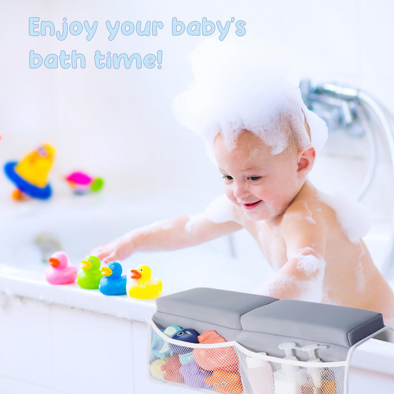 [Australia] - beiens Bath Kneeler and Elbow Rest Pad Set - 1.5'' Comfortable Baby Bath Kneeler Pads, Thick Quick Dry Kneeling Pad Support for Knee& Arm, Large Bathtub Mat with Toy Organizer for Happy Baby Bath Time Grey 