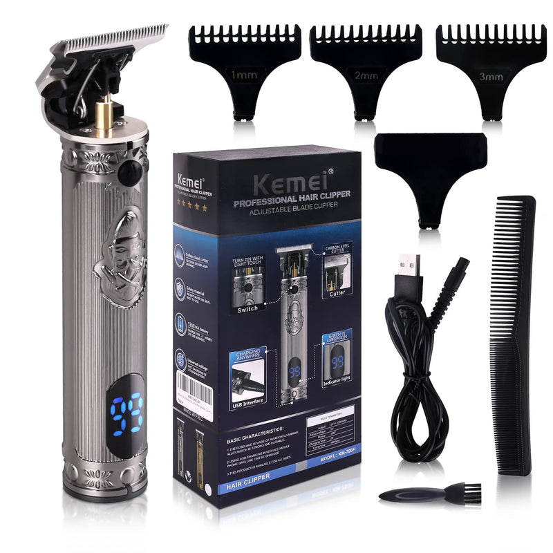 [Australia] - KEMEI Professional Hair Clippers for Men Pro Li Grooming Beard Trimmer Shavers Close Cutting Salon Cordless Rechargeable Quiet, KM-700H Silvery Silver 