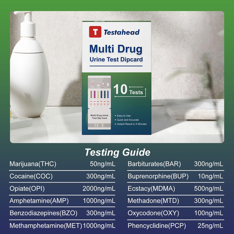 [Australia] - Drug Test Kit 10 Pack, Home Drug Tests, 12 Panel Drug Test Urine, Tests for Marijuana (THC),COC,OPI 2000,AMP,BZO,BAR,BUP,MDMA,MET,MTD,OXY,PCP 