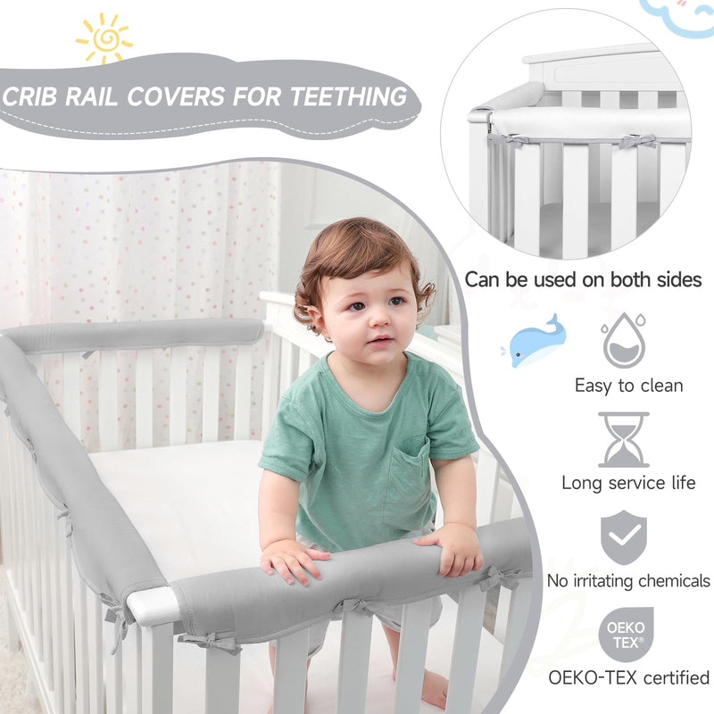 [Australia] - Gray 3pcs New Teething Edge Crib Rail Cover&Corner Guard Coverage Straps,Reversible Guardrail Cover Protector for Boys Girls(1 Long 2 Short) 3-Piece Set Grey 