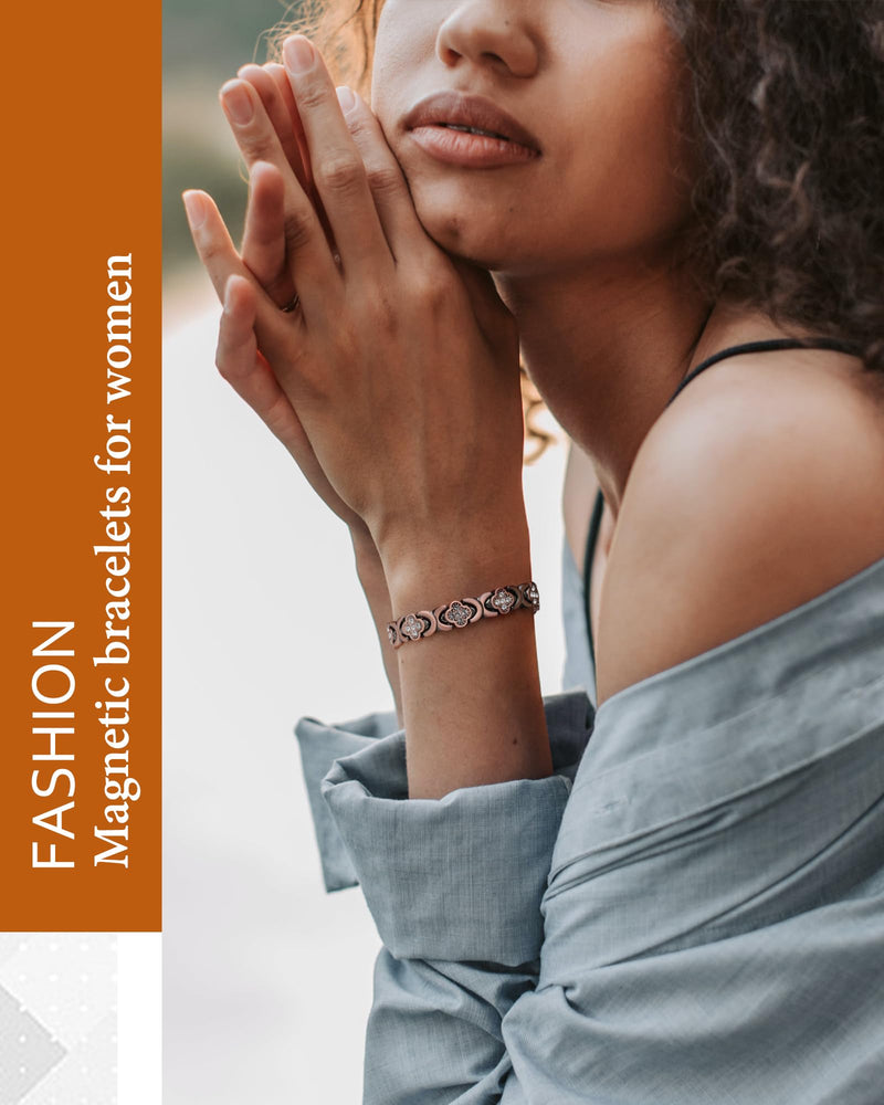 [Australia] - Women's Pure Copper Bracelet, Ultra Strength Magnetic Copper Bracelets for Women Four-leaf Clover (Copper) 