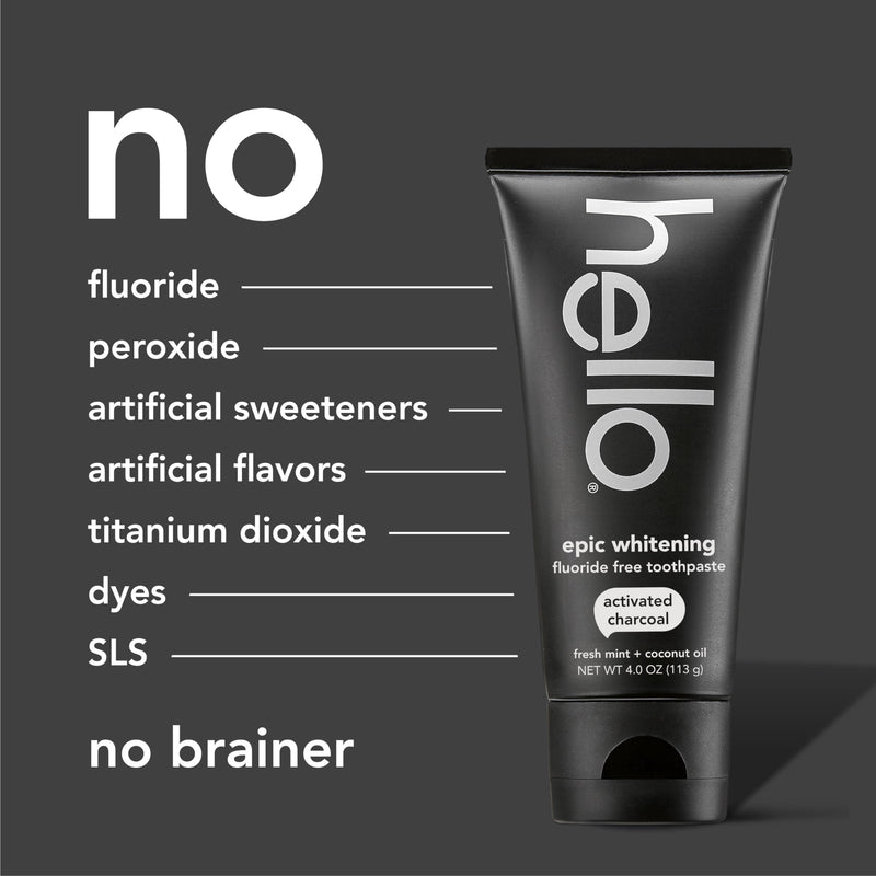 [Australia] - Hello Activated Charcoal Toothpaste, Fluoride Free with Activated Charcoal, Teeth Whitening Toothpaste with Fresh Mint and Coconut Oil, No SLS, Vegan, Gluten Free, 3 Pack, 4 OZ Tubes 4 Ounce (Pack of 3) 