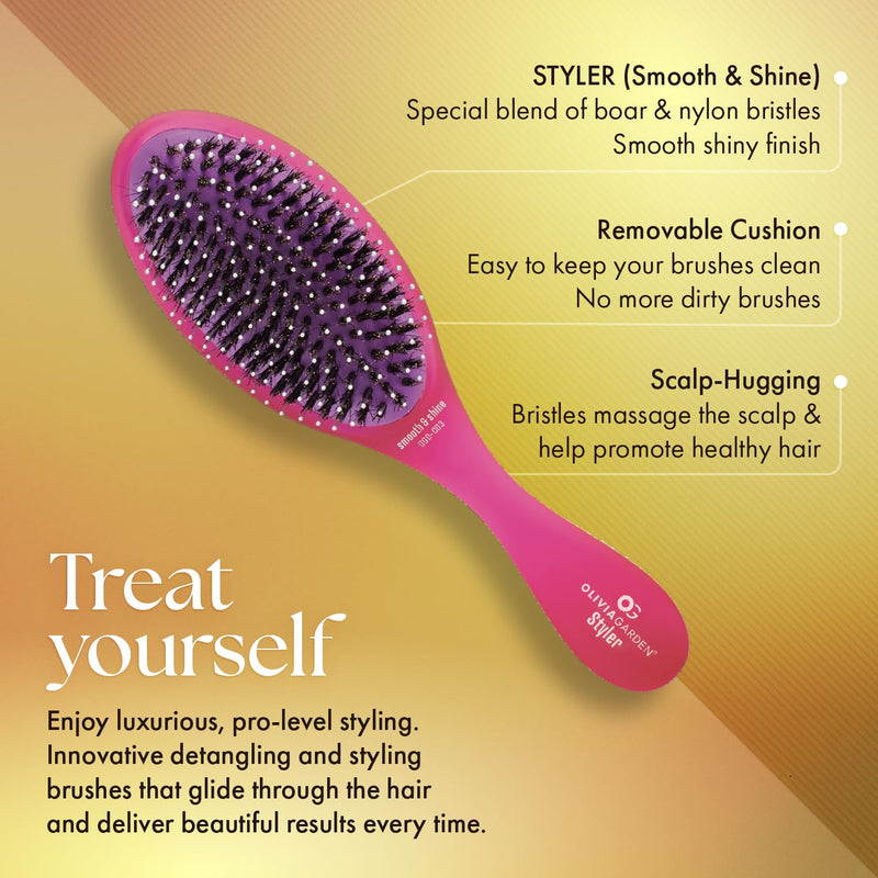 Olivia Garden OG Brush Collection, removable cushion, scalp hugging massages the scalp, 1 fine to medium and 1 medium to thick detangler, 1 smooth and shine styler, for wet or dry hair, Pink 3pc box 3-Piece Kit ($54.85 Value)
