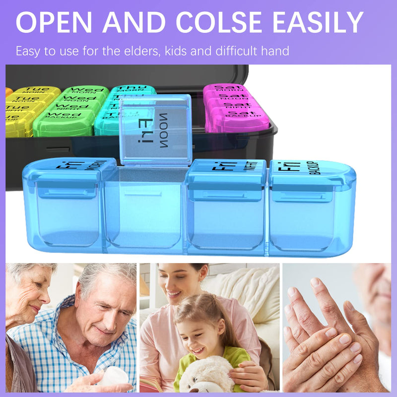 [Australia] - Odaro Weekly Pill Organizer 4 Times a Day, Daily Pill Box 7 Day, Large Travel Pill Case with 28 Compartment to Hold Medicine, Vitamin and Supplement (Color) Black 